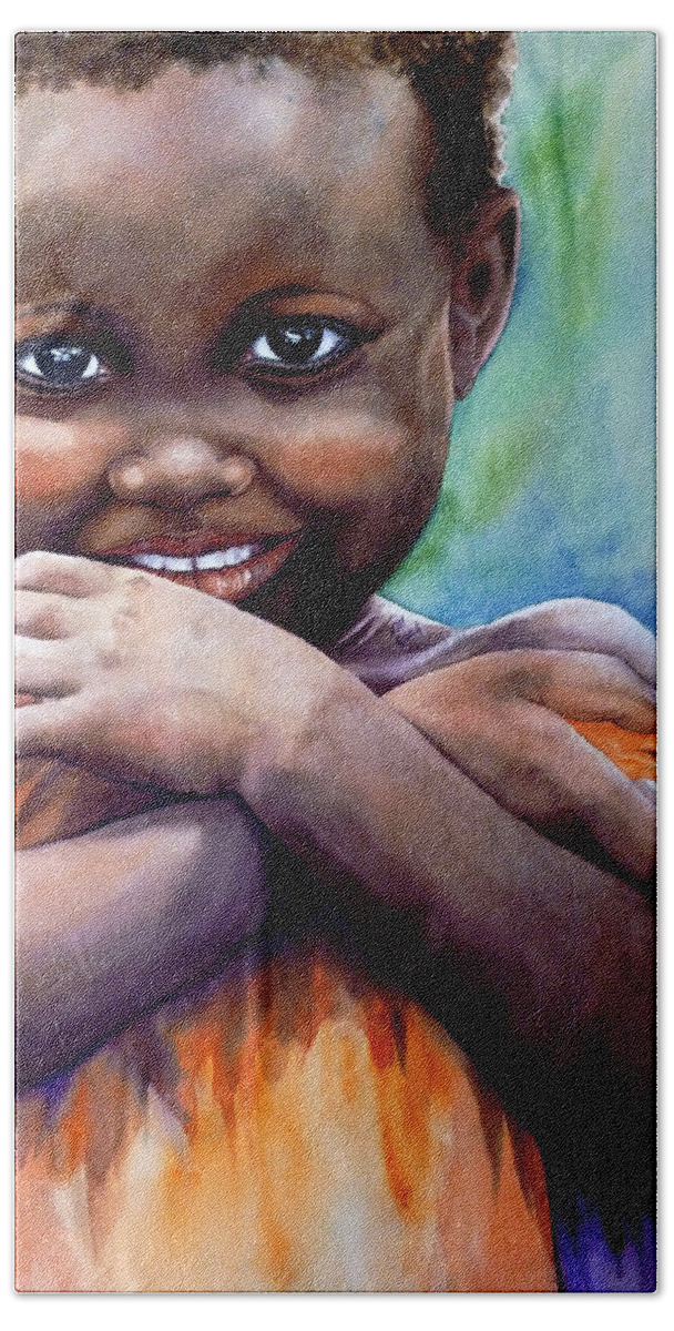 African Child Beach Towel featuring the painting Simple Joy by Michal Madison