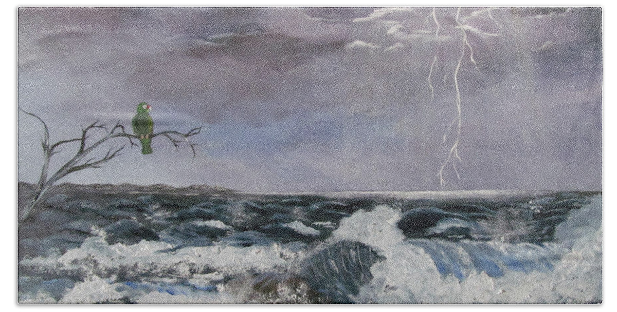Thunder Beach Sheet featuring the painting Sin Temor by Gloria E Barreto-Rodriguez