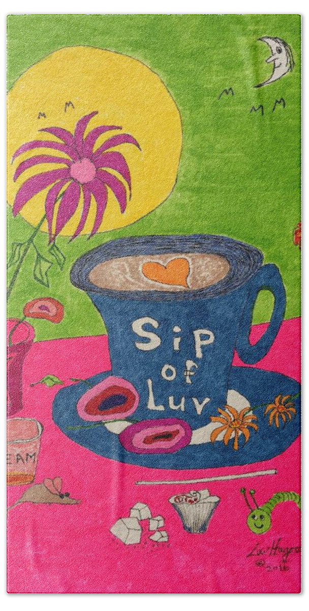 Beach Towel featuring the painting Sip of Luv by Lew Hagood