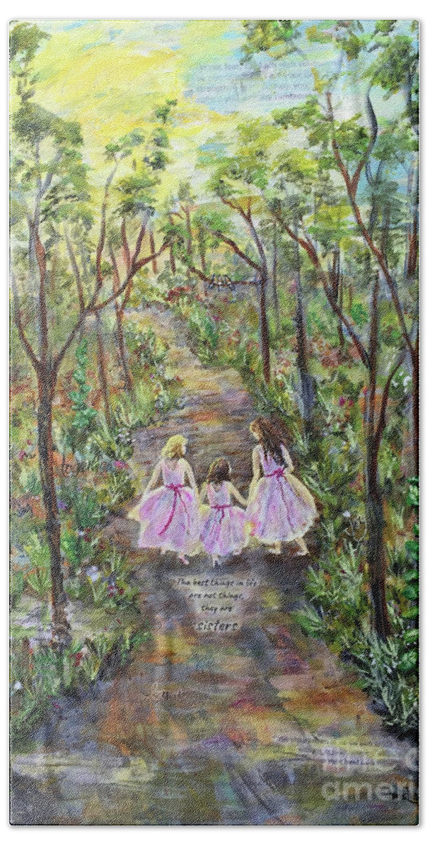 Sisters Beach Sheet featuring the mixed media Sisters by Janis Lee Colon