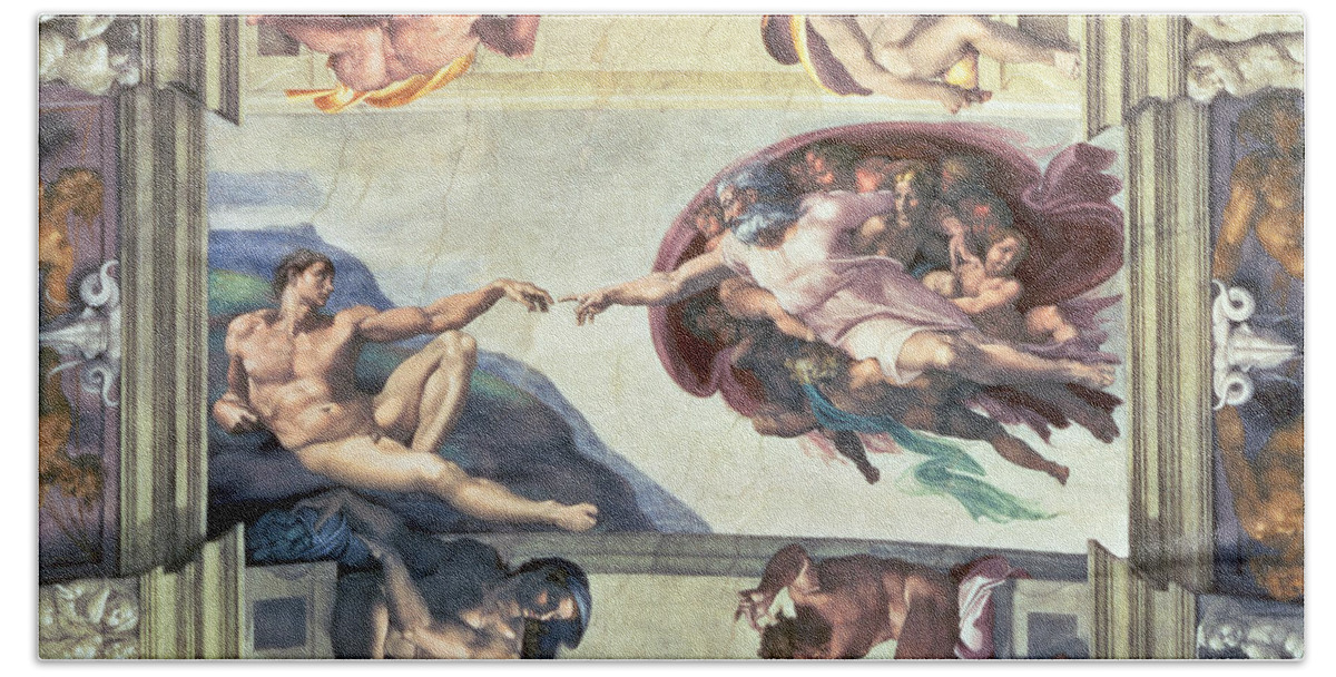 Sistine Chapel Ceiling Creation Of Adam Beach Sheet For Sale By Michelangelo