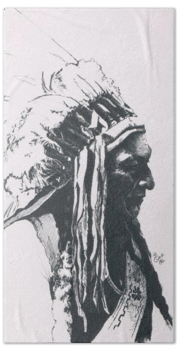 Native American Beach Towel featuring the drawing Sitting Bull by Barbara Keith