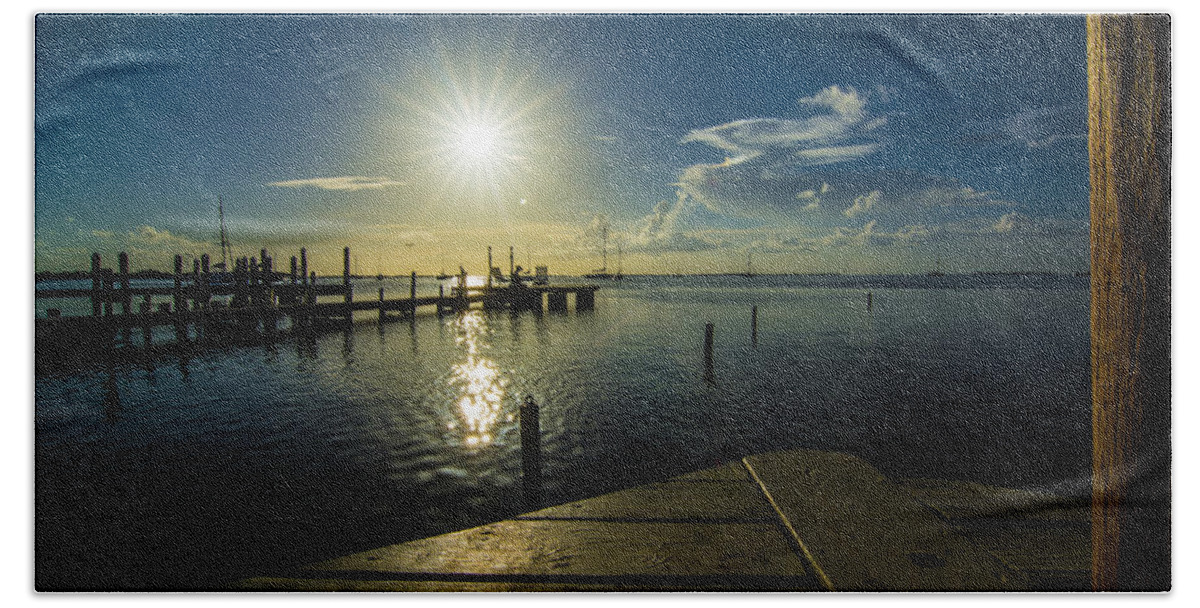 Sunset Beach Towel featuring the photograph Sitting On The Dock Of The Bay by Kevin Cable