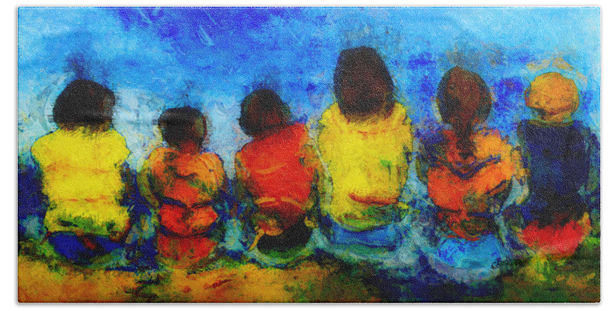 Children Beach Towel featuring the photograph Six On the Shore by Claire Bull