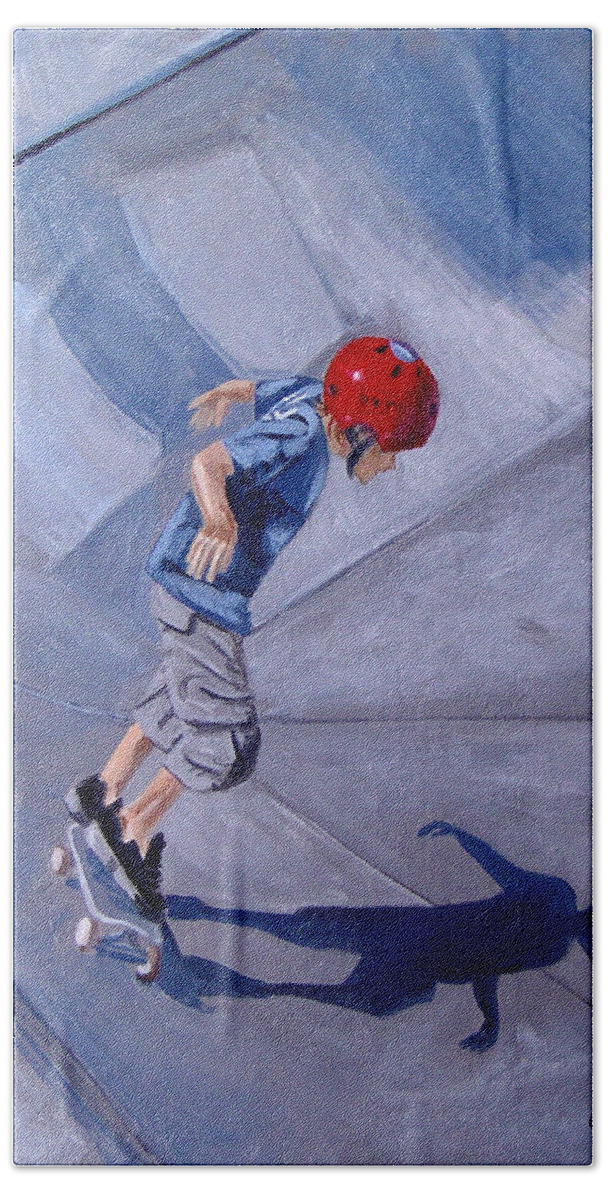 Boy Beach Towel featuring the painting Skateboarding by Quwatha Valentine