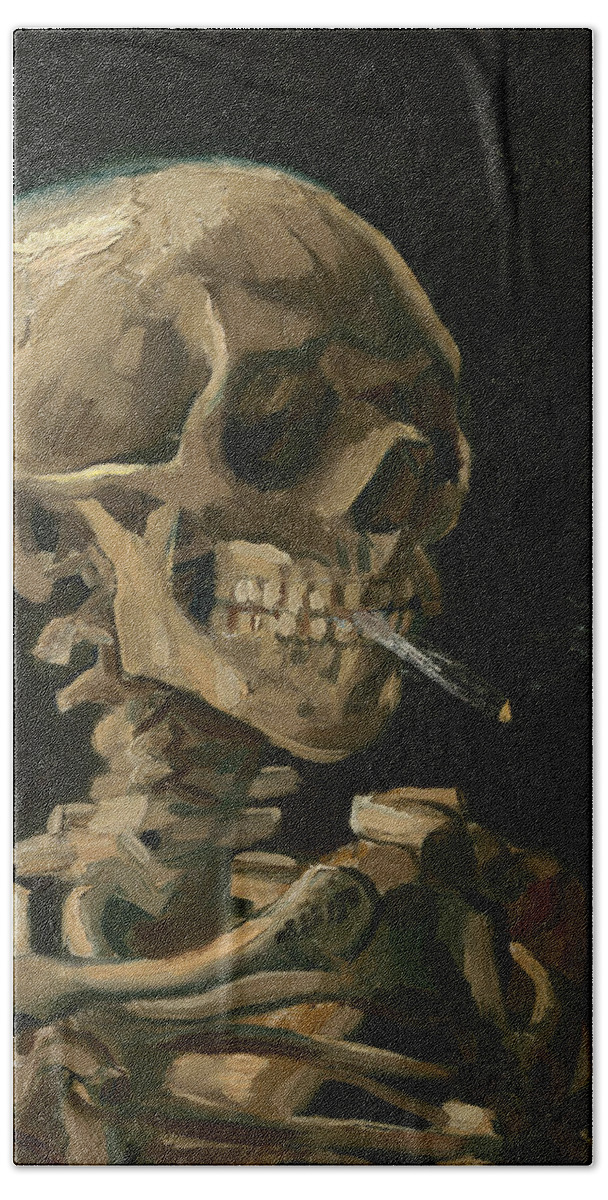 Van Gogh Beach Towel featuring the painting Skull of a Skeleton with Burning Cigarette - Vincent van Gogh by War Is Hell Store