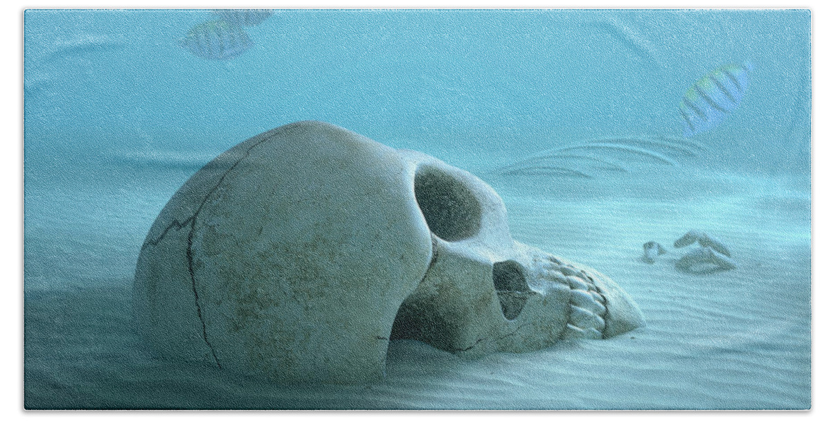 Skull Beach Towel featuring the photograph Skull on sandy ocean bottom by Johan Swanepoel