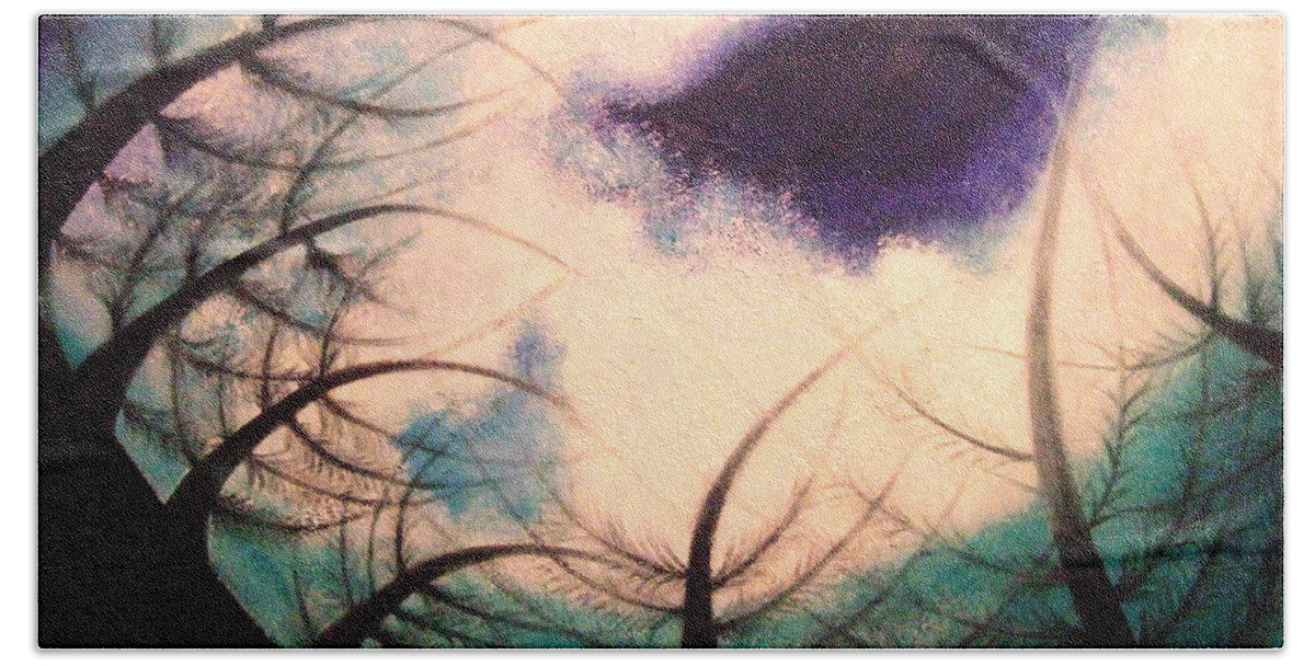 Sky.tree Symphony Beach Sheet featuring the painting Sky and land symphony by Kumiko Mayer