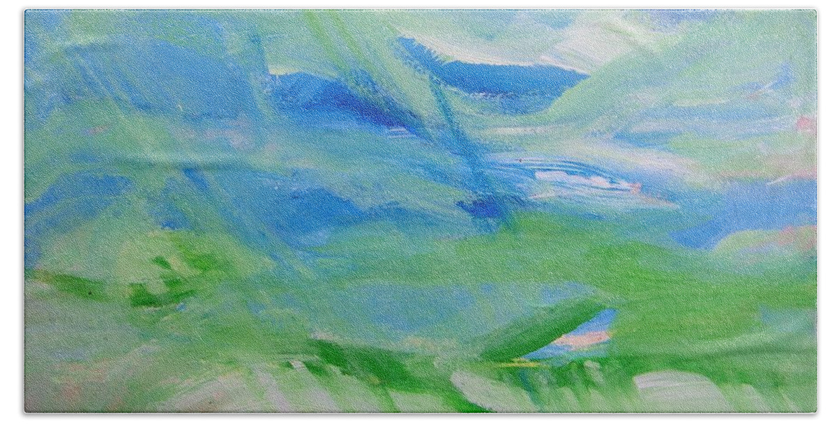 Abstract Beach Towel featuring the painting Skyland by Judith Redman