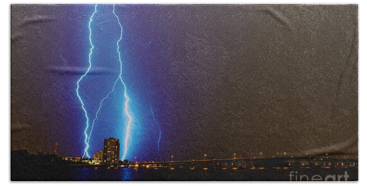 Lightning Beach Towel featuring the photograph Sky's The Limit by Quinn Sedam