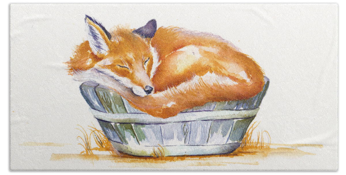 Fox Beach Towel featuring the painting Sleeping Fox by Debra Hall