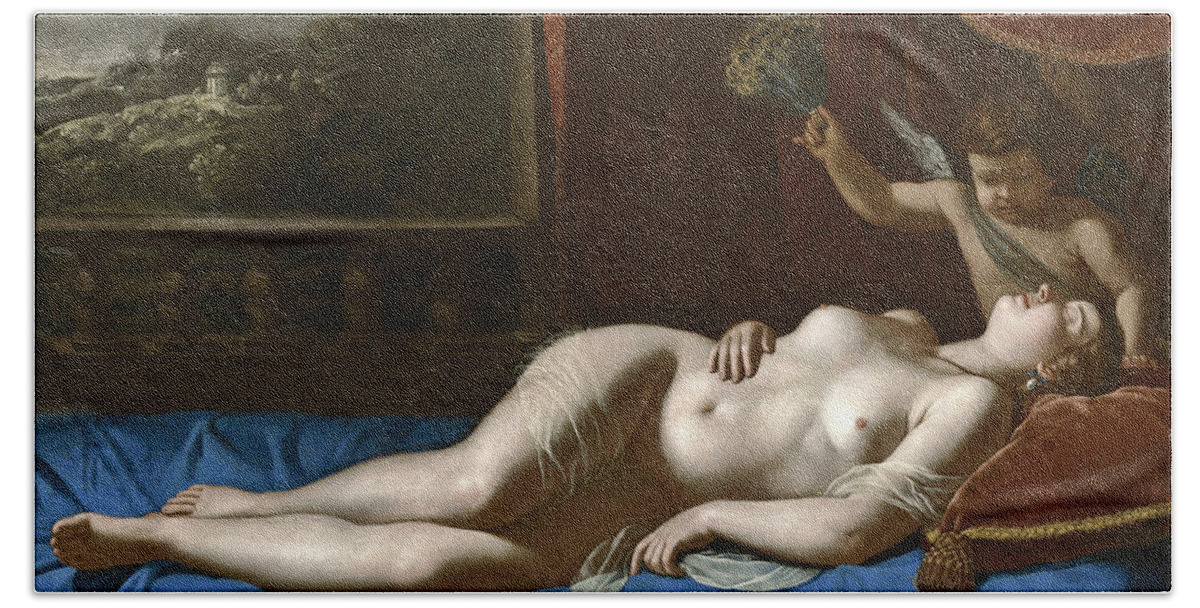 Artemisia Gentileschi Beach Towel featuring the painting Sleeping Venus by Artemisia Gentileschi