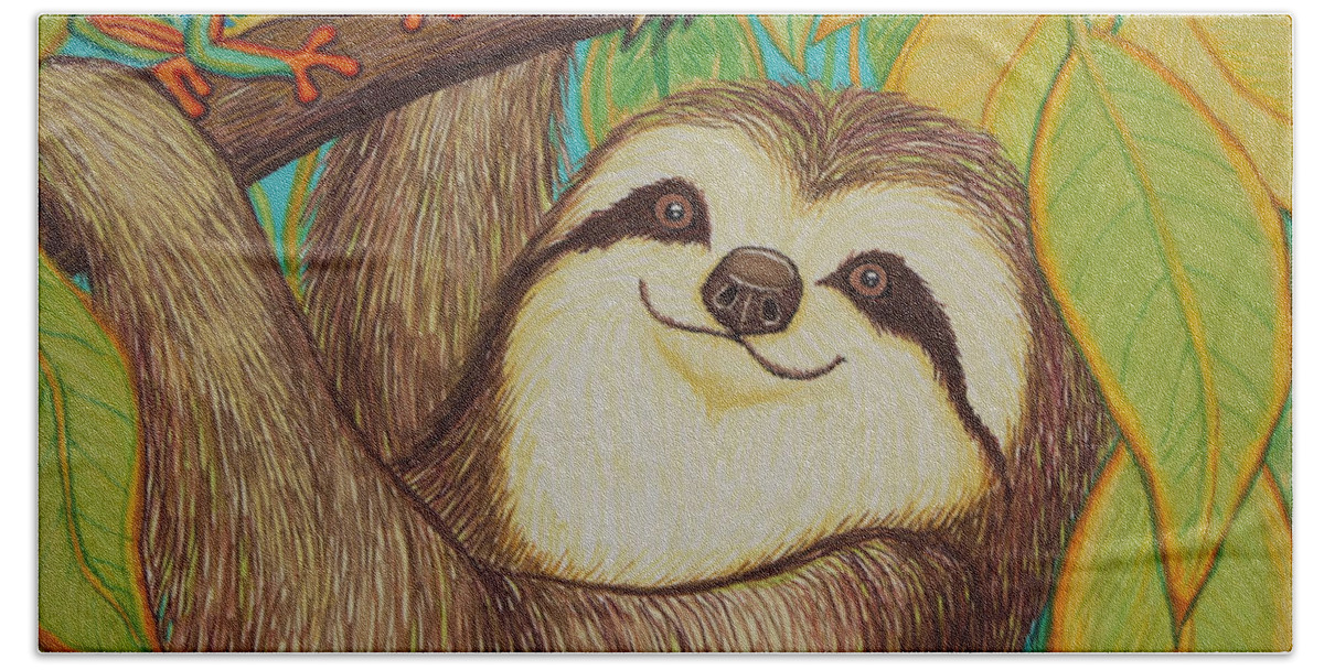 Sloth Beach Sheet featuring the drawing Sloth and Frog by Nick Gustafson