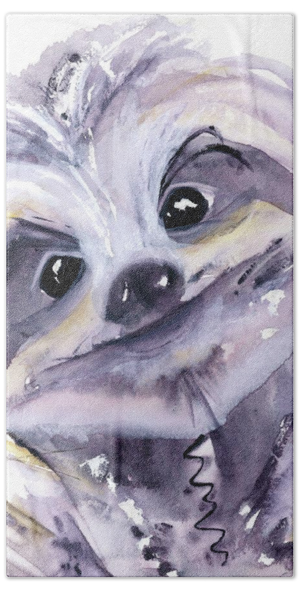 Sloth Portrait Beach Towel featuring the painting Sloth Portrait by Dawn Derman