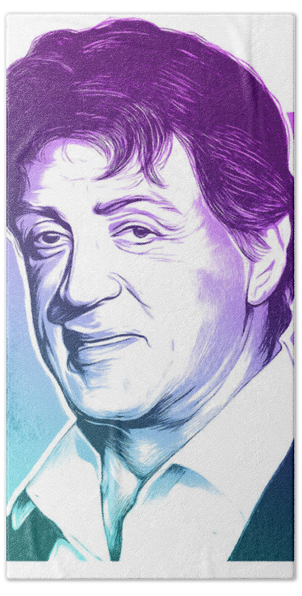 Sly Stallone Beach Towel featuring the mixed media Sly Stallone by Greg Joens