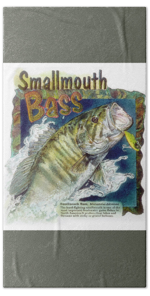 Fishing Beach Towel featuring the drawing Smallmouth Bass by John Dyess