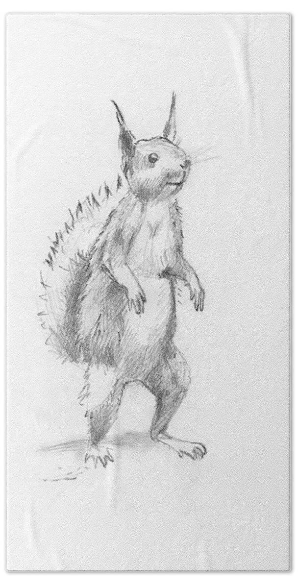 Squirrel Beach Towel featuring the drawing Smiling Squirrel by Masha Batkova