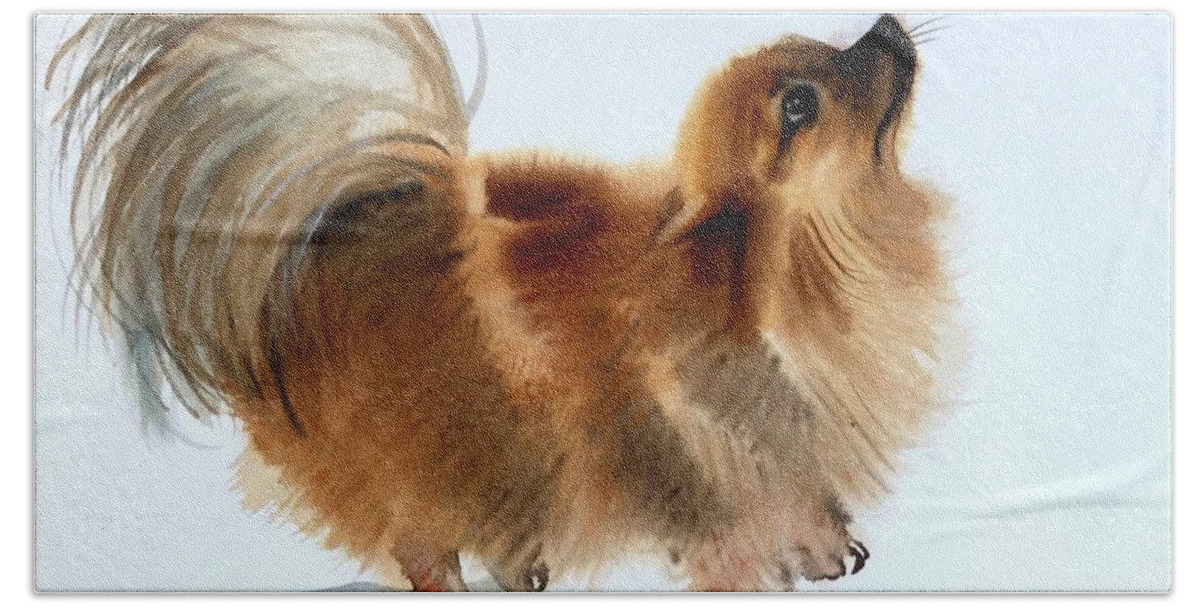 Pomeranian Dog Beach Towel featuring the painting Smokey2 by Katerina Kovatcheva