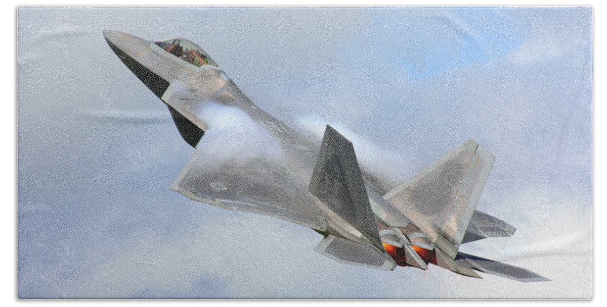 Aircraft Beach Towel featuring the digital art Smokin - F22 Raptor on the go by Pat Speirs