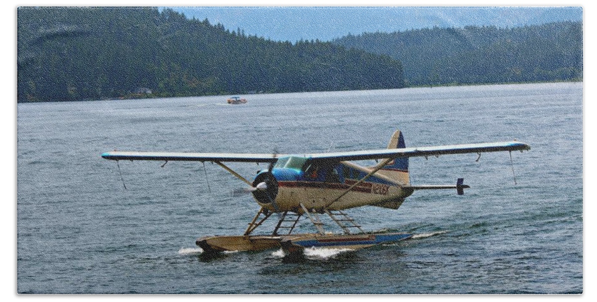 Boats Beach Towel featuring the photograph Smooth Landing on Lake Coeur d'Alene by Jo Sheehan