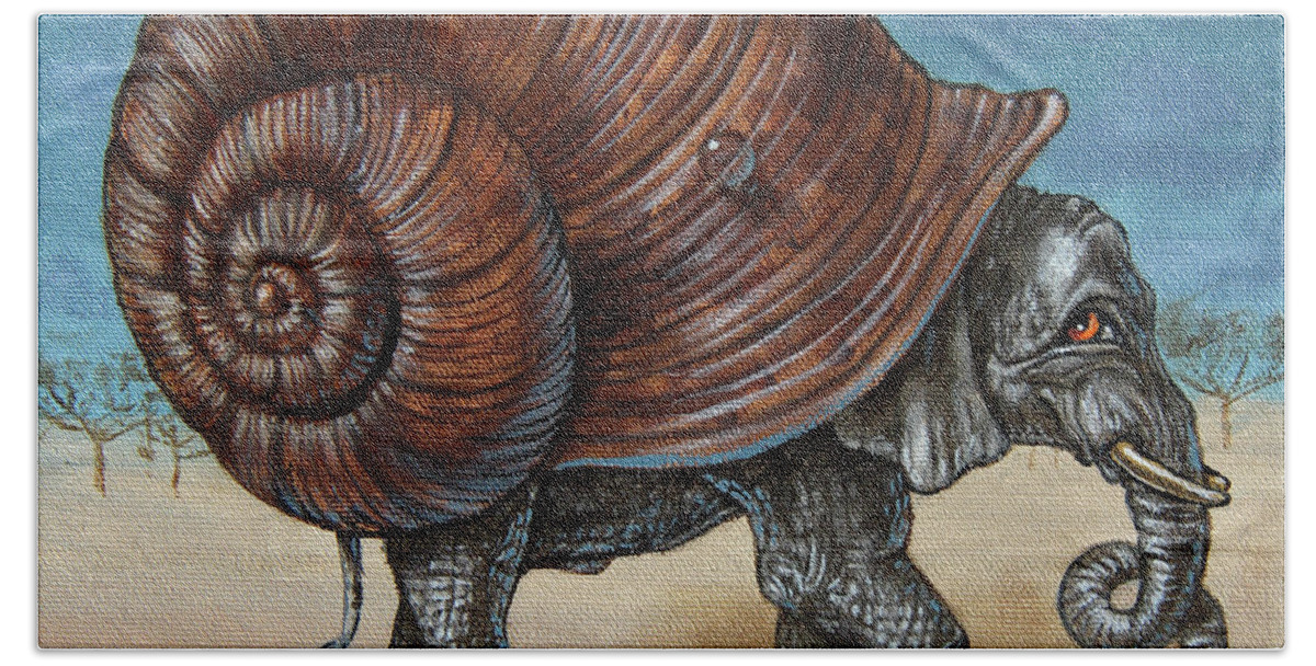 Metaphysics Beach Sheet featuring the painting Snailephant by Victor Molev