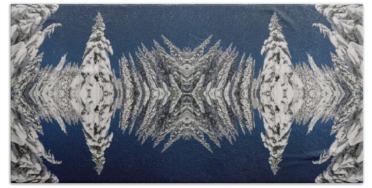Frost Beach Towel featuring the digital art Snow Covered Trees Kaleidoscope by Pelo Blanco Photo