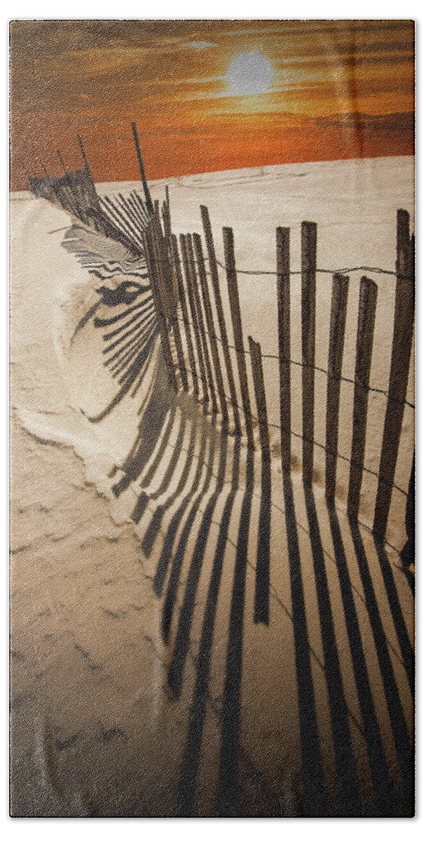 Michigan Beach Sheet featuring the photograph Snow Fence at Sunset by Randall Nyhof