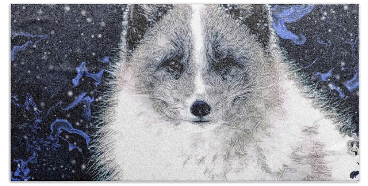 Digital Art Beach Sheet featuring the digital art Snow Fox by Artful Oasis