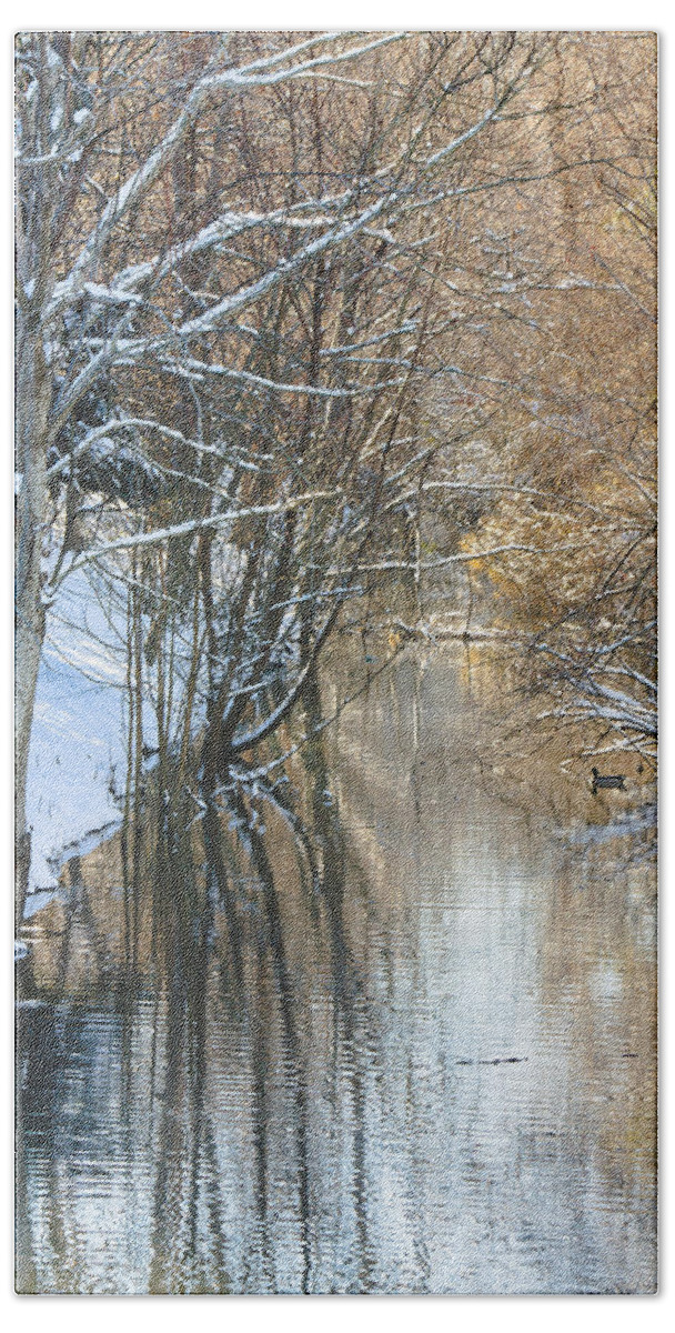 Reflections Beach Towel featuring the photograph Snow in the Channel by Joni Eskridge
