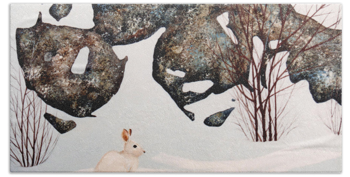 Wildlife Beach Towel featuring the painting Snow Ledges Rabbit by Frank Wilson