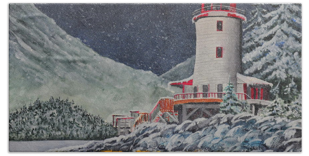 Snow Beach Towel featuring the painting Snow on Sitka Sound by John W Walker
