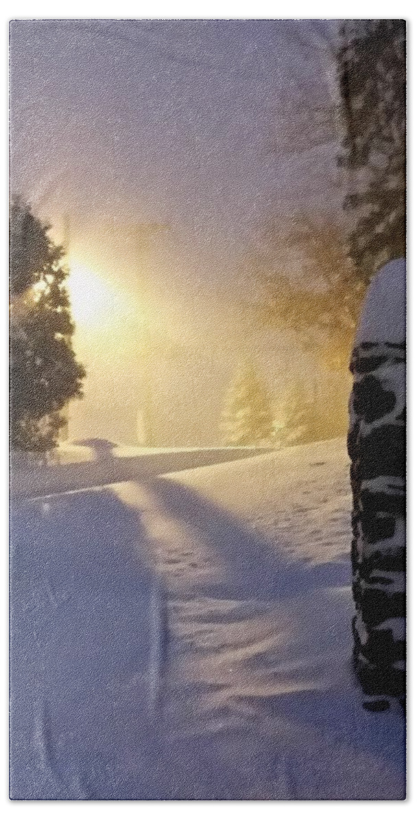 Snow Beach Towel featuring the photograph Snow Storm by Street Light by Vic Ritchey