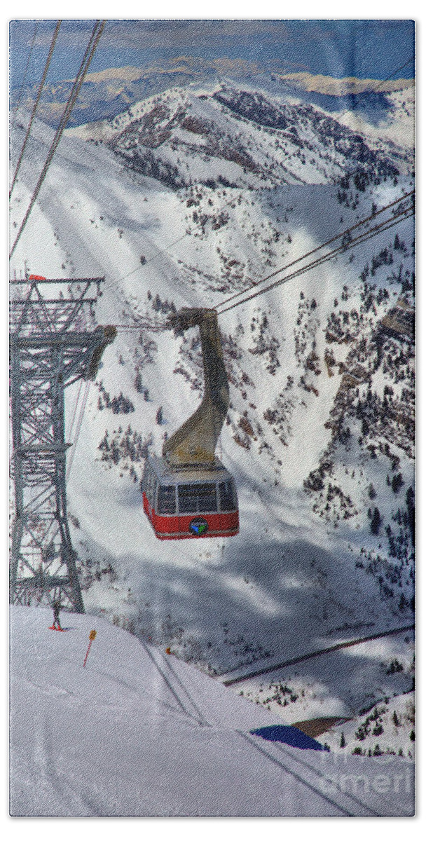 Snowbird Tram Beach Towel featuring the photograph Snowbird Tram Portrait by Adam Jewell