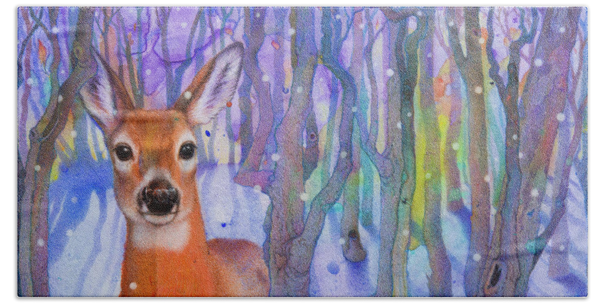 White Tailed Deer Beach Towel featuring the painting Snowfall by Lynn Bywaters