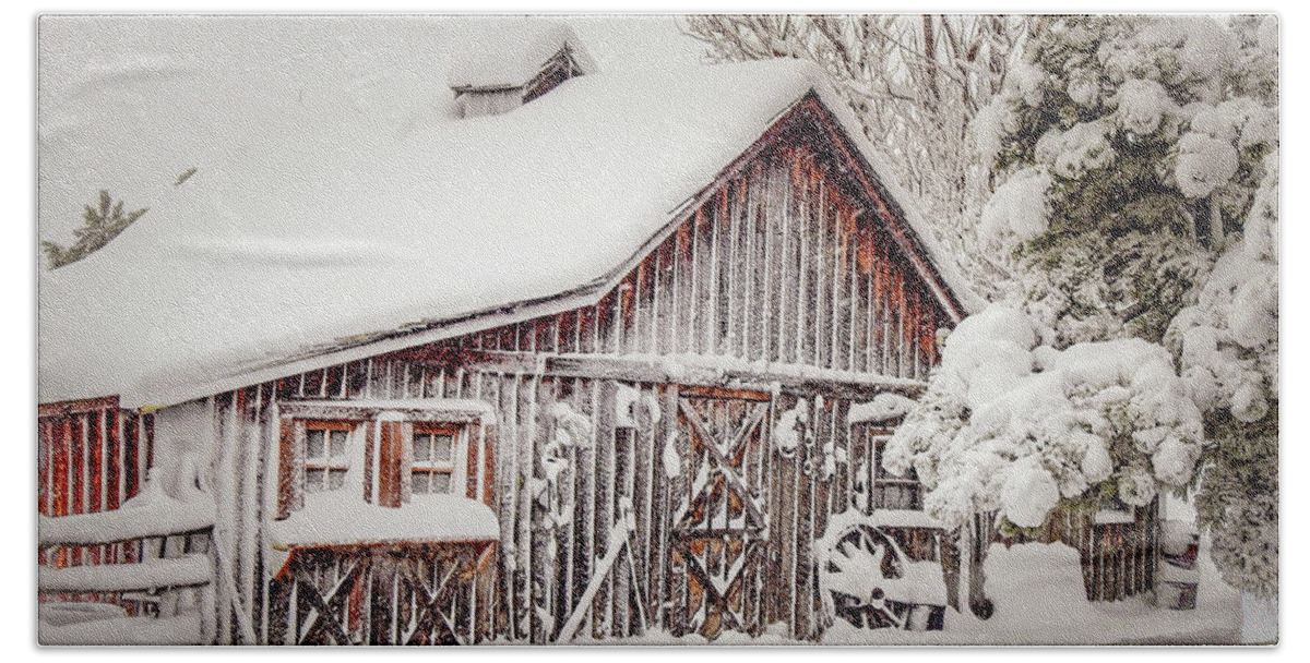 Antiques Beach Towel featuring the photograph Snowy Country Barn by Dawn Key