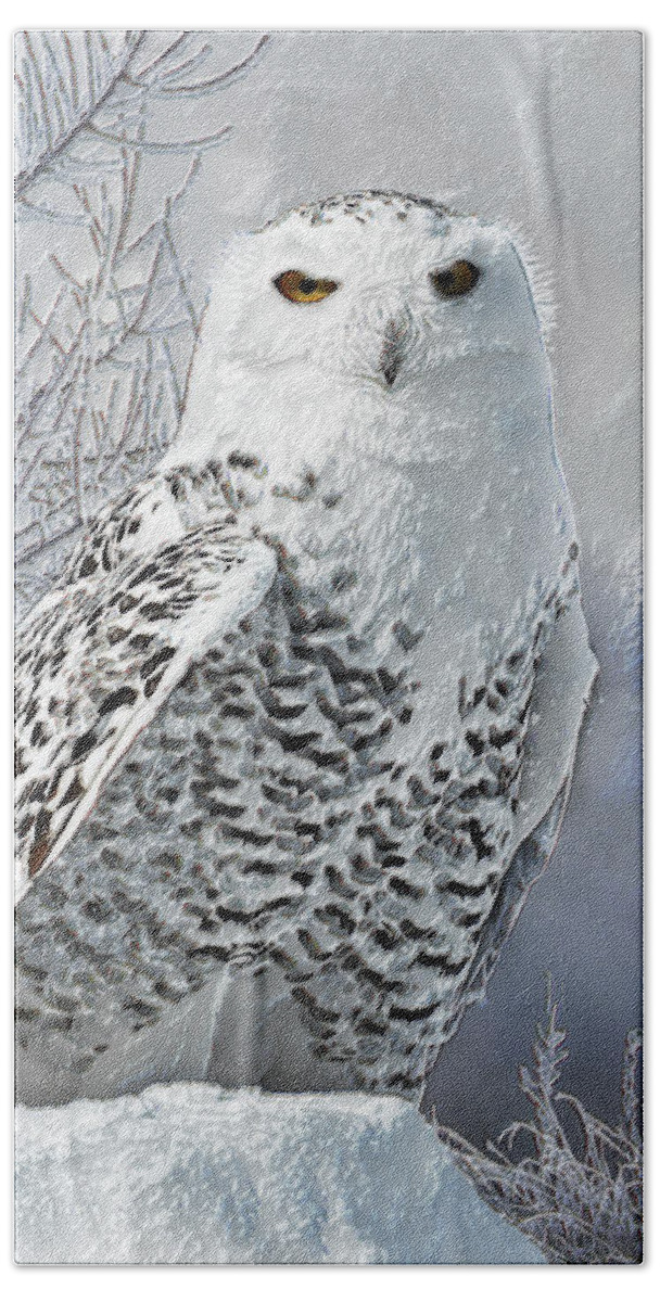 Snowy Owl Beach Towel featuring the digital art Snowy Owl by Pennie McCracken