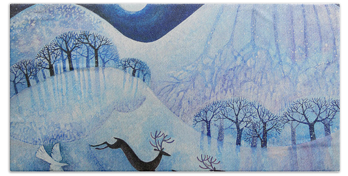 Snowy Beach Towel featuring the painting Snowy Peace by Lisa Graa Jensen