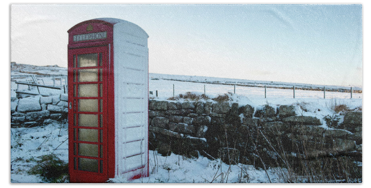 Helen Northcott Beach Sheet featuring the photograph Snowy Telephone Box by Helen Jackson