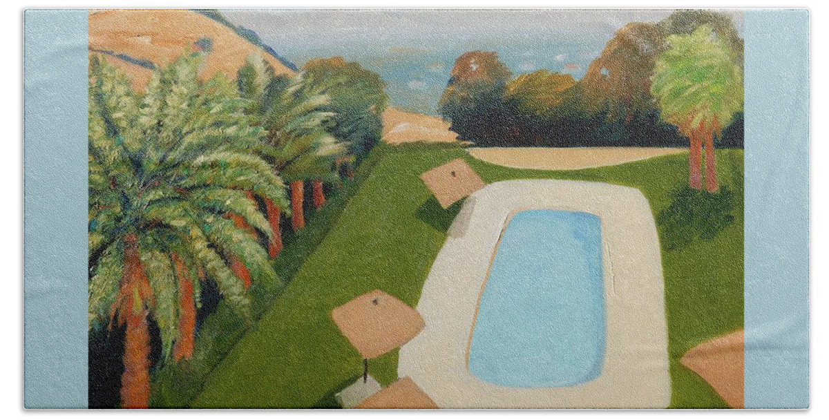 Swimming Pool Beach Towel featuring the painting So Very California by Gary Coleman