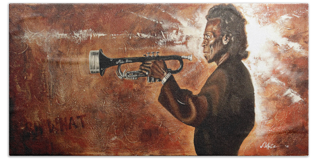 Miles Davis Beach Towel featuring the painting So What-Miles Davis by Jerome White
