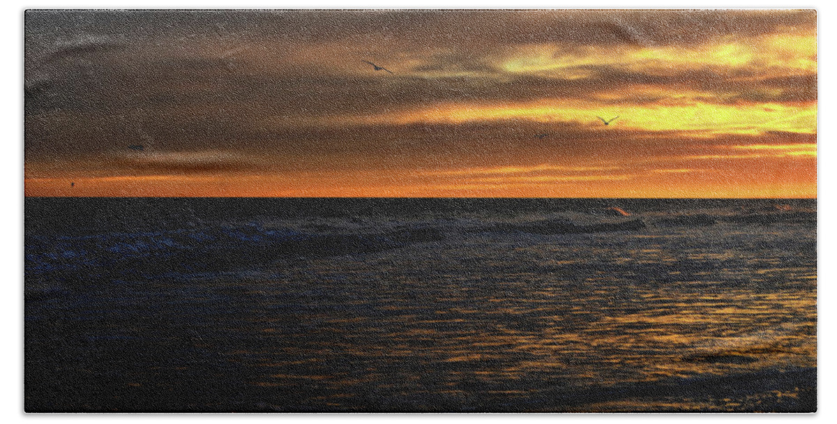 Atlantic Beach Sheet featuring the photograph Soaring In The Sunset by Kelly Reber