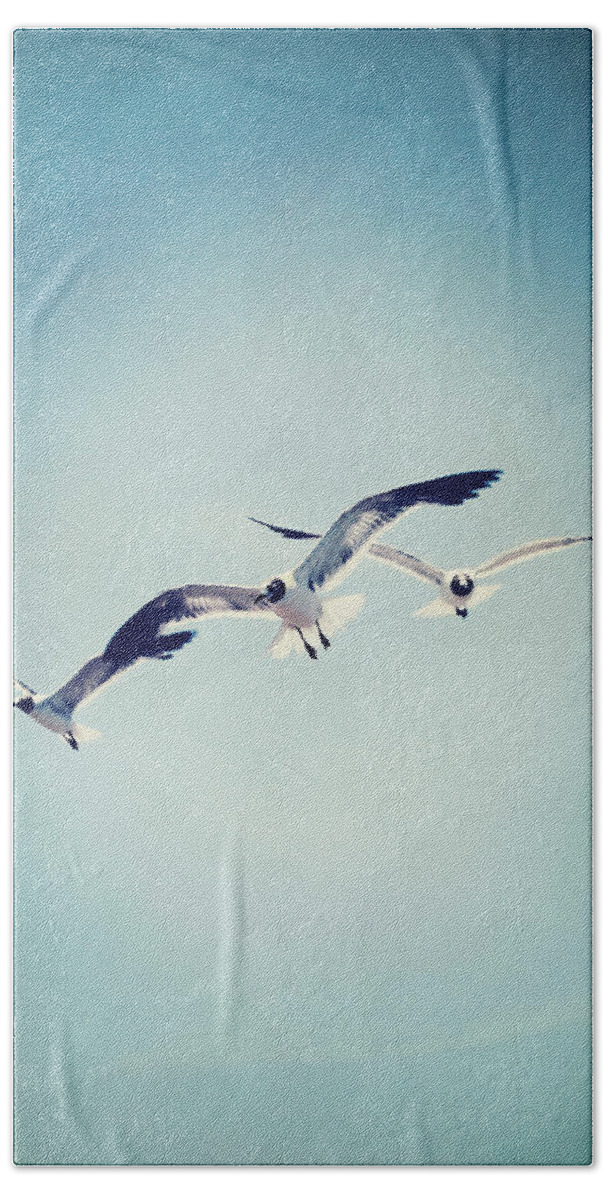 Seagulls Beach Towel featuring the photograph Soaring Seagulls by Trish Mistric