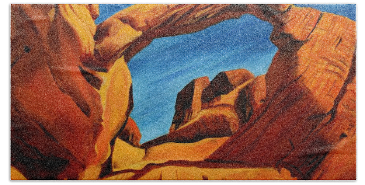 Red Rocks Beach Towel featuring the painting Solitude and the Cobalt Sky by Sandi Snead