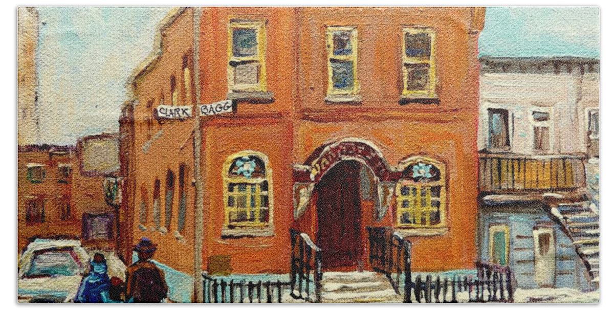 Bagg Street Synagogue Beach Sheet featuring the painting Solomons Temple Montreal Bagg Street Shul by Carole Spandau