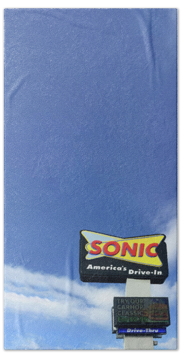 America's Beach Towel featuring the photograph Sonic Americas Drive In Dark Blue Sky by Bert Peake