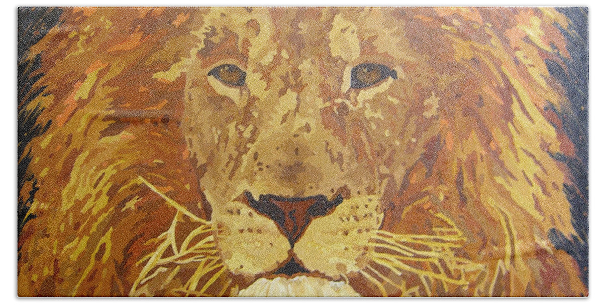 African Lion Beach Towel featuring the painting Soon to Be King by Cheryl Bowman