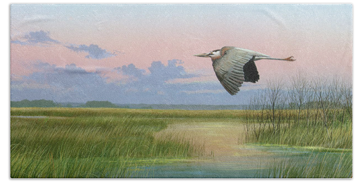Marsh Beach Towel featuring the painting Sounds of Silence by Mike Brown