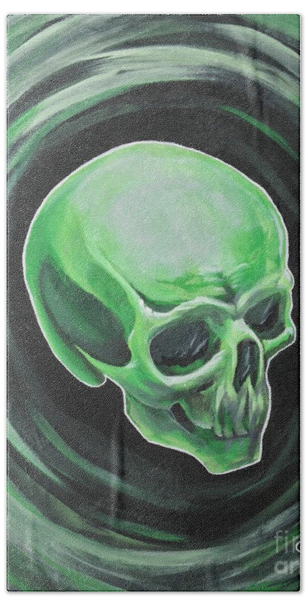 Skull Beach Towel featuring the painting Sour Apple by Tyler Haddox