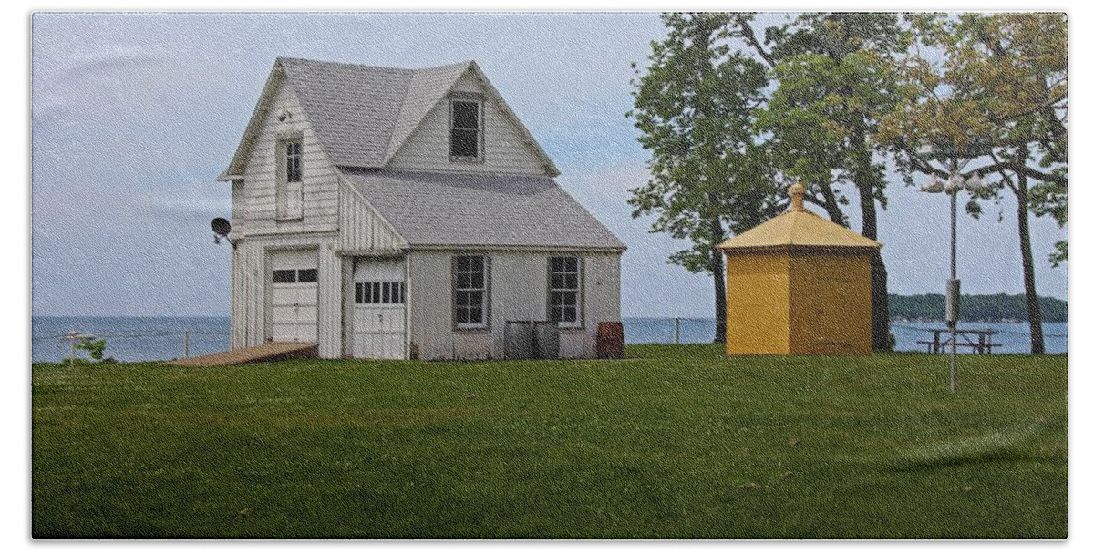 Put-in-bay Beach Towel featuring the photograph South Bass Island Lighthouse Barn and Oil Storage Building I by Michiale Schneider