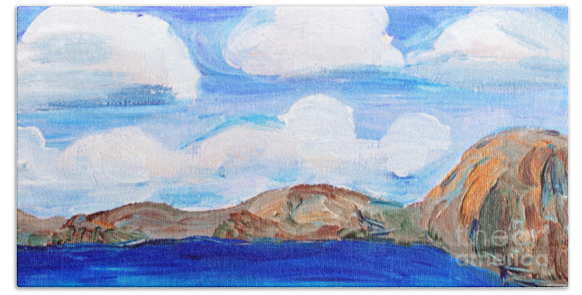 Sky Beach Towel featuring the painting South Morro Bay View to North by Shelley Myers